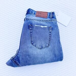 One Teaspoon Blue Muse Saints Denim Jeans Patches Size 26 NWT